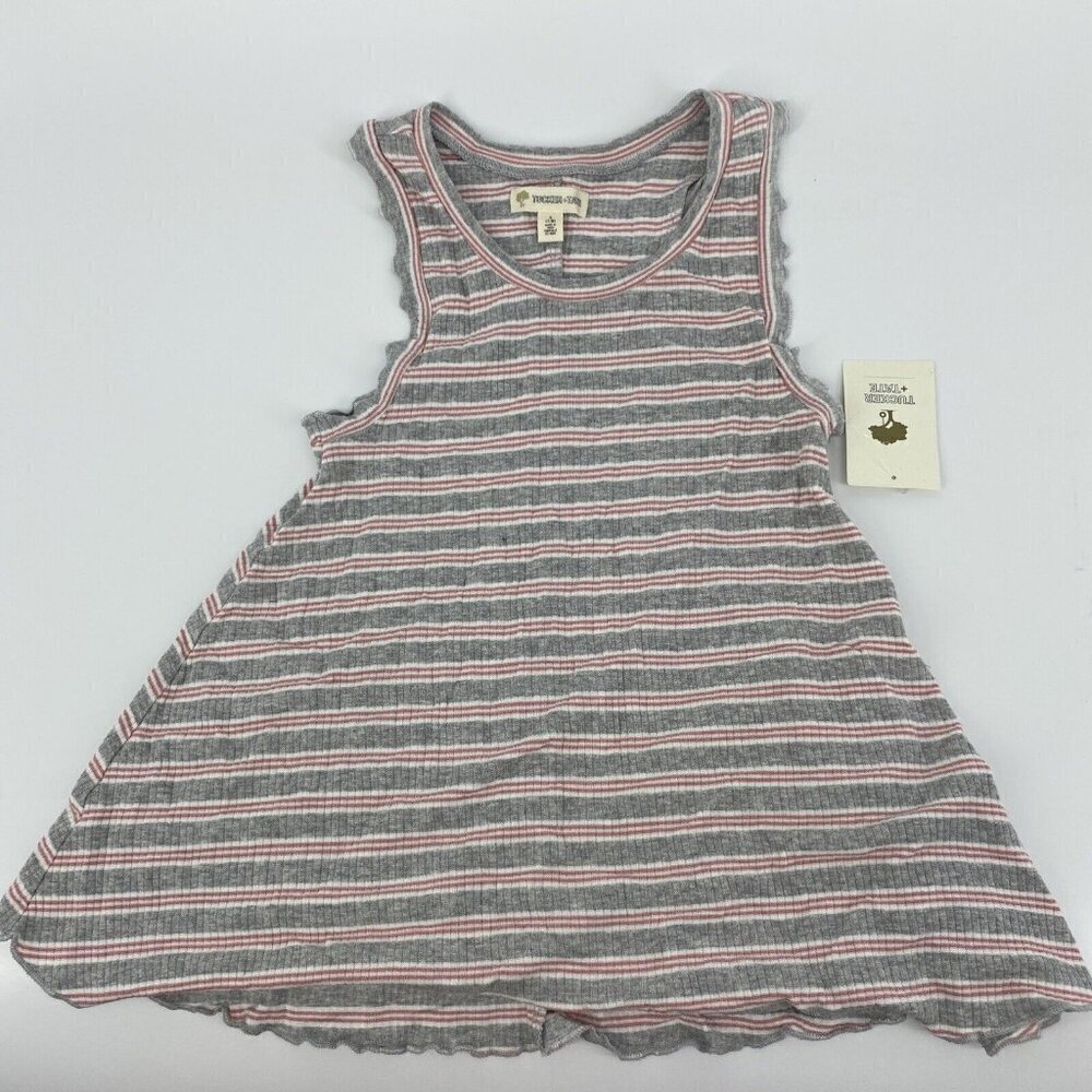 Tucker + Tate Tank Top Girls Small 7 8 Gray Pink Ribbed Knit New